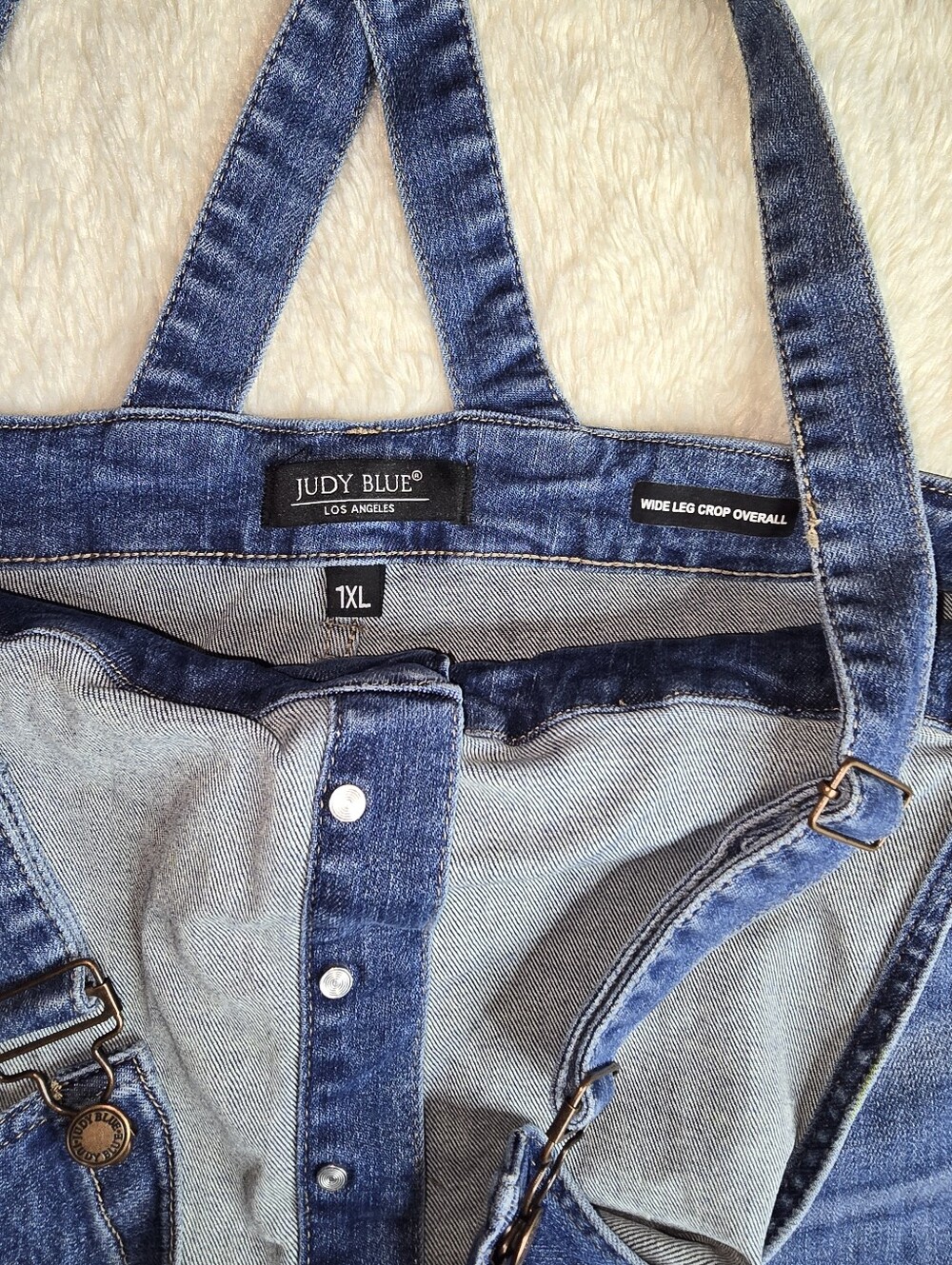 Plus Size Button-Front Denim Overalls - Blue - Picture 9 of 14
